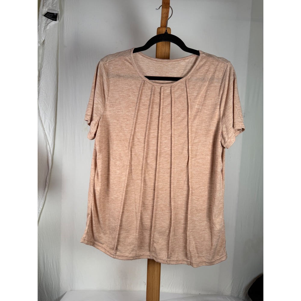 SHEIN Womens XL Pleated Front Short Sleeve‎ Knit Top Heathered Peach Blouse